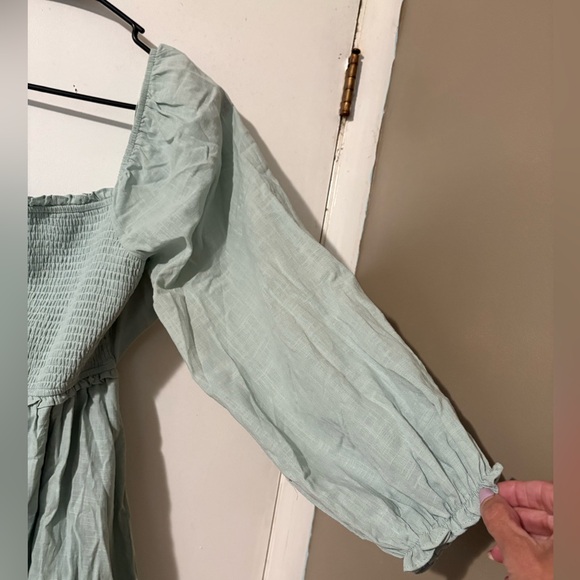 Altar'd State Sage Green Peasant Sleeve Mini Dress with Bow Back. Size Large. - Picture 3 of 9